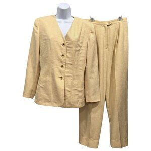 VTG Kasper 2PC Pant Suit Blazer Butter Yellow Suit Linen Look Career Size 6P